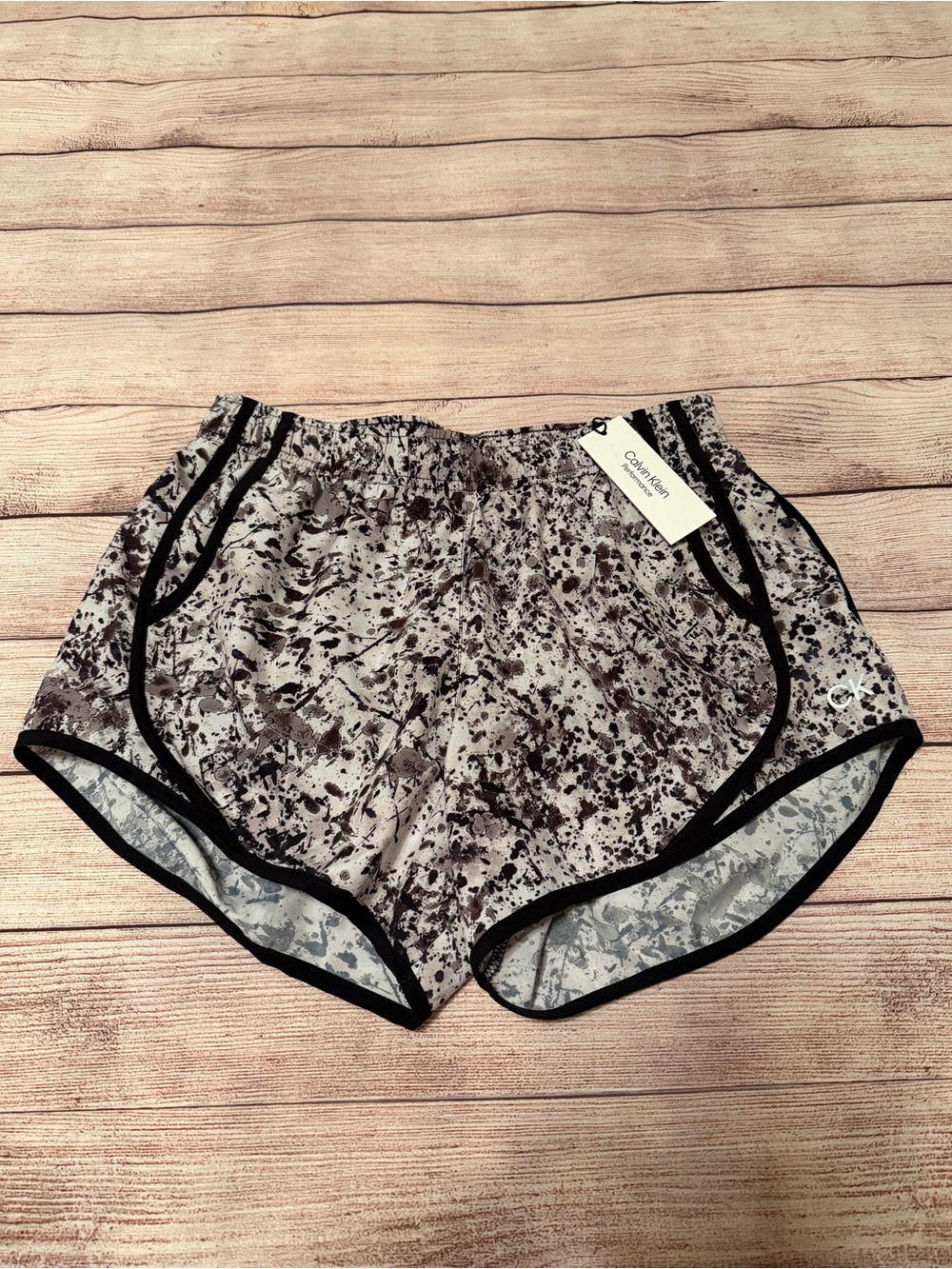 Calvin Klein Black Gray Splatter Performance Running Shorts Women Size Small NWT - Picture 2 of 7